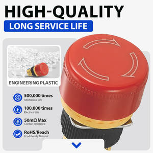 Interruptor de Parada de Emergencia YIJIA LA16-D IP67, Botón de Cabeza de Hongo de Plástico Rojo de 16 mm, Corriente de 5A, Configuraciones de Contacto 1NO1NC 2NO/2NC - Product Image 1