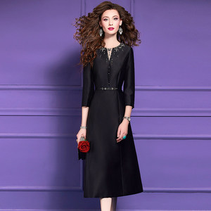 Abito con Perline <span class=keywords><strong>su</strong></span> <span class=keywords><strong>Misura</strong></span> FMY per la Collezione Autunnale Femminile, Nuovo Modello di Alta Gamma, Elegante e Aderente a Lunghezza Media 62211 - Product Image 2