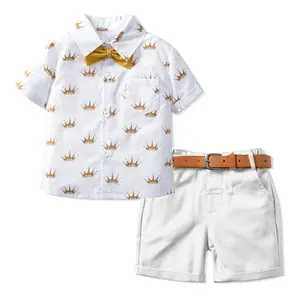 Children's Clothing Factory Wholesale Fashion 6 Years Summer Toddler Baby Crown Print 3 Pieces Boys Clothing Sets 3-4 Years