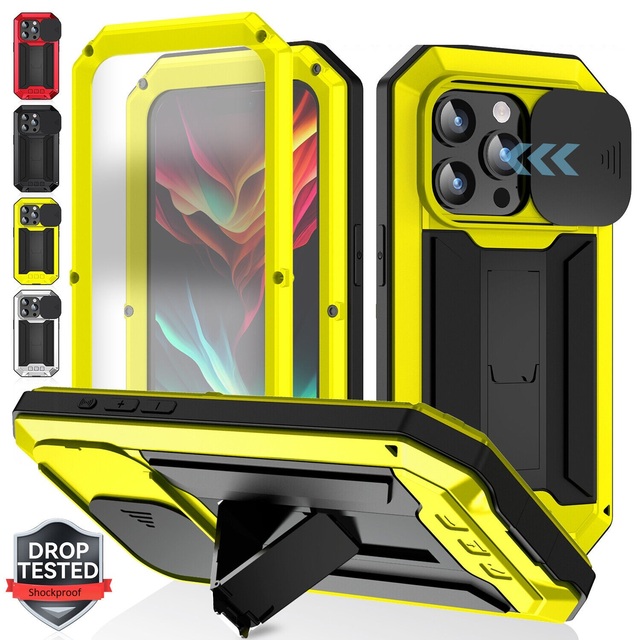 For iphone 18 17 16 15 14 13 Pro Max + 17e 16e Metal Full-Body Rugged Built-in Kickstand Slide Camera Protector Shockproof Case