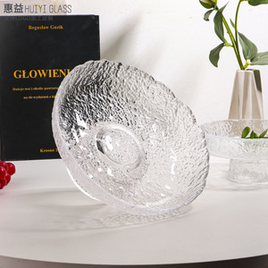 Plateau à fruits en verre Huiyi, plateau rond décoratif pour le salon, vaisselle Ice Dew Stem - Product Image 4