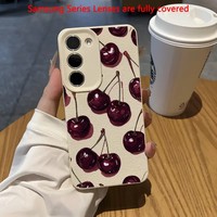 Coque de téléphone portable antichoc en cuir texturé motif cerise pour iPhone 16 15 17 Air Pro Max