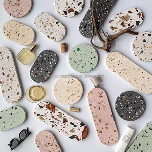 Multi warna persegi panjang bulat Oval batu buatan Terrazzo baki beton rumah ornamen Terrazo piring mewah Vanity Shower Tray - Product Image 3