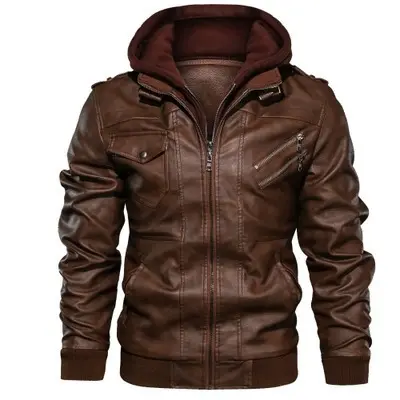 Autumn winter new high quality fashion trend men's leather jacket slim fit zipper solid color simple design men's leather jacket