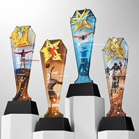 Trophée multi-sports en cristal personnalisé |   Récompense de basket-ball/football/badminton/tennis de table/pêche |   Impression couleur sur métal