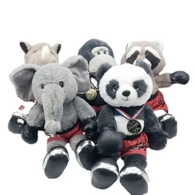 دمية قطيفة للحيوانات الملاكمة مع ملاكمة الباندا الفيل غوريلا OEM/ODM بالجملة سلسلة حيوانات الغابات هدية قطيفة للطفل
