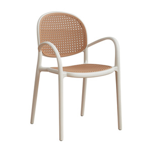 Nordic Style Woven Rattan Plastic <b>Stackable</b> <b>Dining</b> <b>Chair</b> With Armrest For Small Apartment Minimalist <b>Dining</b> Room Furniture - Product Image 5