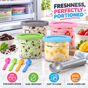 Lot de 4 contenants compatibles Ninja Creami, écologiques, sans BPA, pour la conservation de la crème glacée, avec couvercles et cuillères - Product Image 1