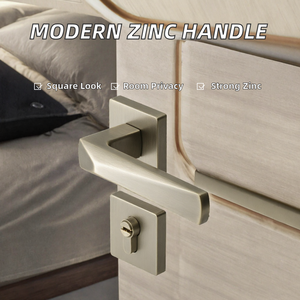 Juego de manijas cuadradas modernas de aleación de zinc para puertas, con cerradura de privacidad, para puertas interiores de madera de dormitorio, de fácil instalación. - Product Image 2