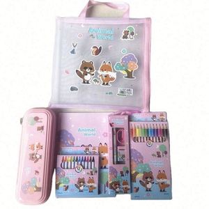 Juego de Papelería Escolar Infantil de Dibujos Animados 2024 con Regla de Plástico, Sacapuntas y Bolígrafos de Gel Azules Personalizados (Punta de 0.8 mm) - Product Image 1