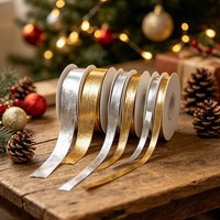 Ruban polyester doré et argenté pour Noël, accessoires pour cheveux en forme de papillon, boîtes cadeaux en mousseline pour les fêtes, fleurs