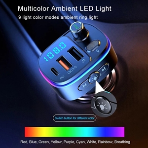 PD Type C QC3.0 <span class=keywords><strong>USB</strong></span> Sạc Nhanh Phụ Kiện Đèn Nhiều Màu T65 Bộ Phát FM Xe Hơi Tương Thích <span class=keywords><strong>Bluetooth</strong></span> 5.0 Máy Phát Nhạc Mp3 Rảnh Tay - Product Image 4