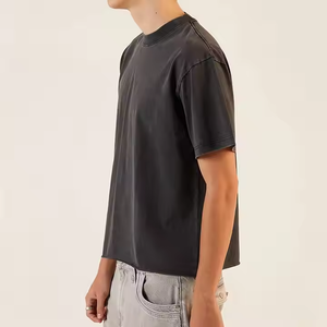 Ropa de calle personalizada para hombre, camiseta en blanco de punto 100% algodón Retro negro de gran tamaño, corte cuadrado, lavado ácido, camiseta de lujo para hombre - Product Image 2