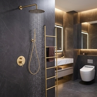 Ensembles de Système de Douche de Salle de Bain Rond Or Brossé avec Pomme de Douche Pluie, Robinet Baignoire et Mitigeur Encastré, Accessoires