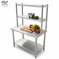 Table de préparation en acier inoxydable 304, gain de place, avec double étagère supérieure, poste de travail commercial pour la préparation des aliments en cuisine