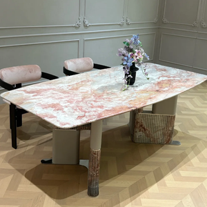 Bộ bàn ăn đá cẩm thạch hồng sang trọng phong cách châu Âu hoàng gia Pháp hiện đại, thiết kế có thể điều chỉnh, phù hợp cho biệt thự và căn hộ. - Product Image 3