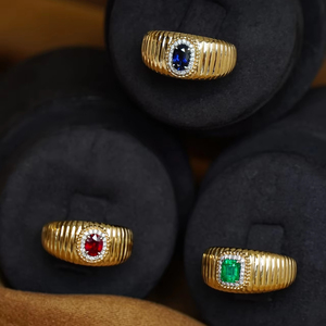 Anello Vintage in oro giallo 18k fatto a mano 0,55 ct naturale rubino smeraldo zaffiro 0,05 ct diamante naturale gioielli da sposa di fascia alta per - Product Image 3