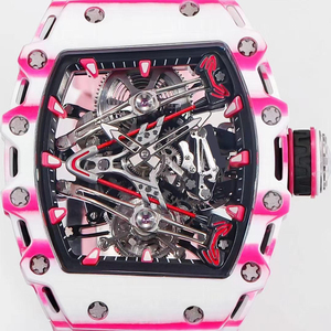 Montre mécanique squelette tourbillon résistante aux chocs TPT Tonneau en quartz rose pour homme, ultra-légère, de luxe, avec bracelet en caoutchouc - Product Image 6