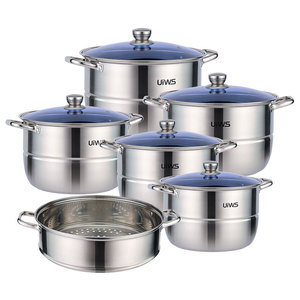 Batterie de cuisine de luxe en acier inoxydable à couverture bleue de 5 pièces nouvelle cuisinière à induction cuisinière à gaz cuisine à domicile différentes tailles casserole haute - Product Image 1