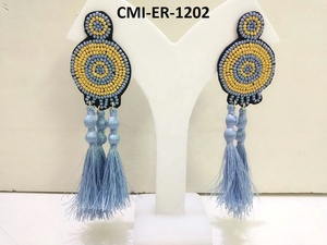 Handmade Custom Bohemian Style Seed Beaded Tassel Dangle <b>Earrings</b> Fashion Jewelry <b>Stud</b> <b>Earrings</b> with Pearl Main Stone - Product Image 2