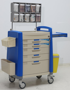 EM-ET088 의료 핫 세일 ABS 플라스틱 서랍 알루미늄 합금 기둥 비상 트롤리 플로트 - Product Image 2