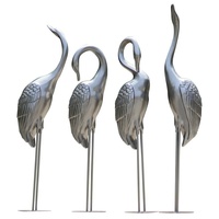 Esculturas Modernas de Acero Inoxidable con Espejo para Decoración Acuática: Siluetas Abstractas de Ángel y Grulla, Escultura Metálica de Pájaro de Varias Piezas