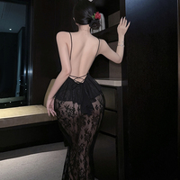 Robe de nuit longue en dentelle florale pour femme, nuisette à volants, dos ouvert, lingerie romantique, vente en gros