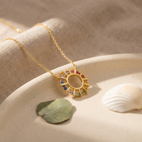 Collier pendentif ZG en forme de soleil arc-en-ciel coloré, avec pavé de zircones étincelantes, bijou circulaire éclatant pour femme