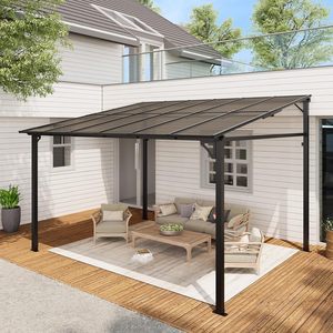 Pérgola de aluminio resistente a la oxidación con techo de policarbonato UV, fijada a la pared, de 10x8 pies, modelo YSGB1008, del fabricante. - Product Image 2