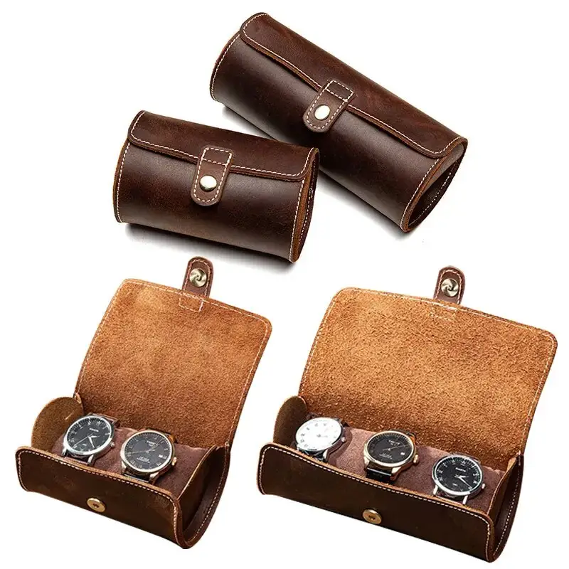 Luxus Vintage Echt leder Uhr Boxe Fall Geschenk Box Veranstalter Rolle Verpackung Reise Uhrengehäuse 1 2 3 Uhren taschen Fälle