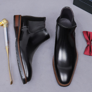 Bottines Chelsea pour hommes en cuir de vachette tendance, polyvalentes, à tige haute, style simple - Product Image 6