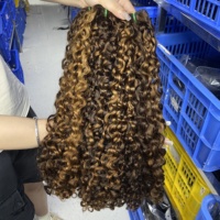 Rambut Ekstensi WXJLONGHAIR Pixie Curl Double Drawn, Bundel Rambut Asli Brasil 10-22 Inch, Model Pissy Curls