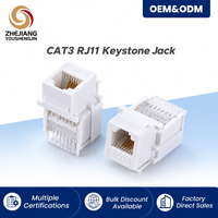 Modulo Telefonico RJ11 a Quattro Nuclei 4P4C Senza Utensili IDC, Presa Keystone CAT3 Bianca per Pannello a Muro PC, Uscita Voce Dorata