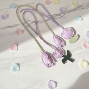 <b>Sweet</b> Pu Leather Light Keychain Tulip Pendant Cotton-Padded Puffy Charm Embossed Modern Cute Purple <b>Flower</b> Couple Backpack Gifts - Product Image 2