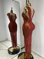 Robe de soirée longue rouge vif à sequins et cristaux en tulle transparente, style européen et américain, pour chanteuse, scène, fête, performance estivale