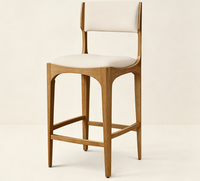 Tabouret de bar en chêne massif avec cadre en bois sculpté, coussin rembourré en tissu bouclé, tabouret de bar moderne pour la maison ou le pub