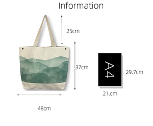Nouveau sac fourre-tout en toile recyclée écologique pour femmes, grand sac à bandoulière en coton, motif peinture à l'encre chinoise créative, grande capacité - Product Image 3