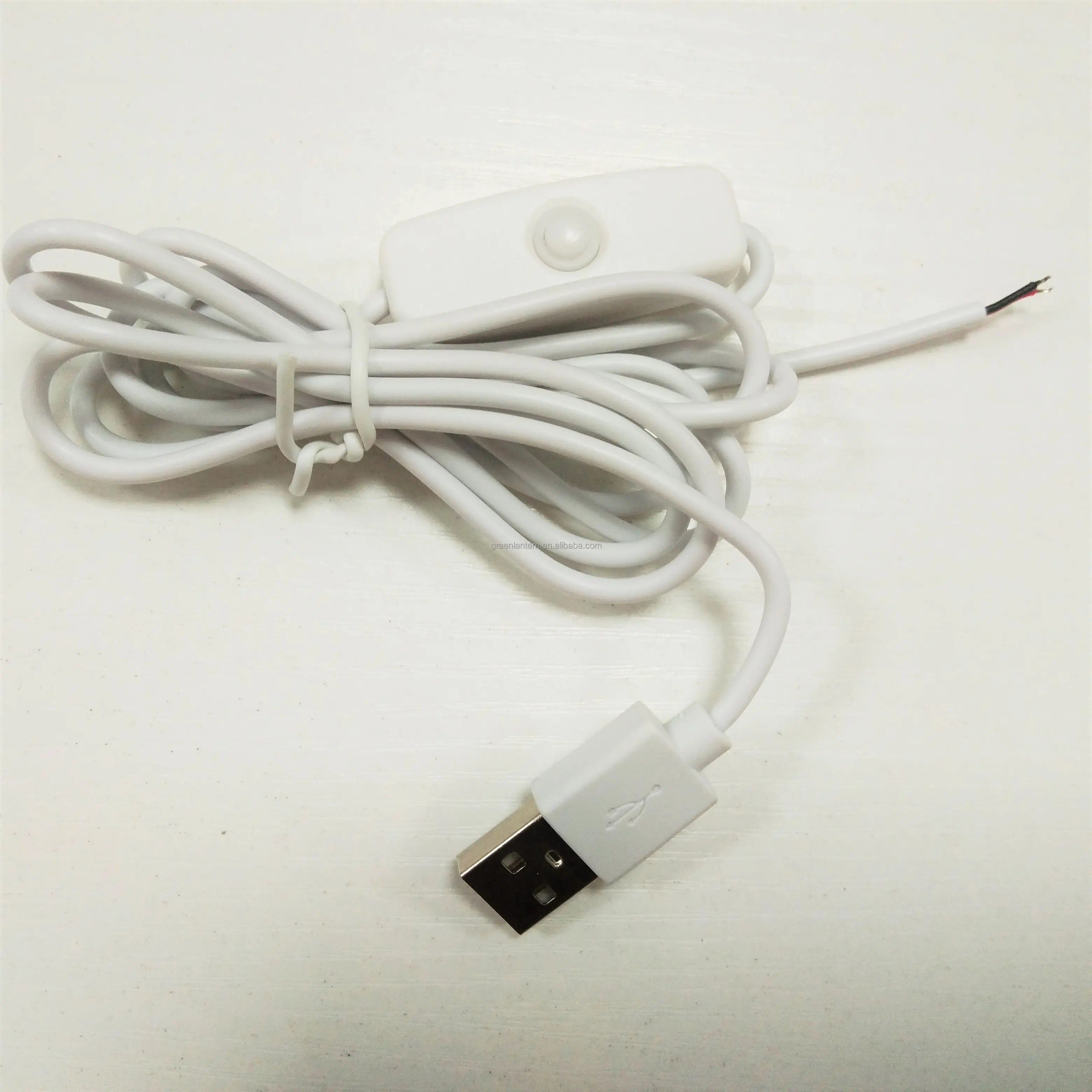 Kabel Ekstensi USB 5V dengan Sakelar Daya Nyala Mati, Kawat Ujung Terbuka Merah/Hitam Warna Putih