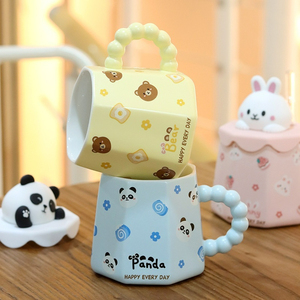 Tasse en céramique mignonne avec couvercle et paille tasse à café de bureau d'appel élevé pour les filles tasse à boire de l'eau - Product Image 4