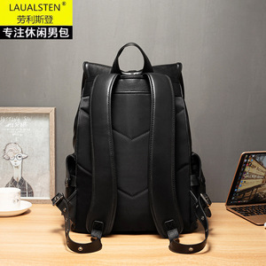 Laualsten Men's <b>Backpack</b> Genuine Leather 20-35L Waterproof Leisure Travel Bag - Product Image 3