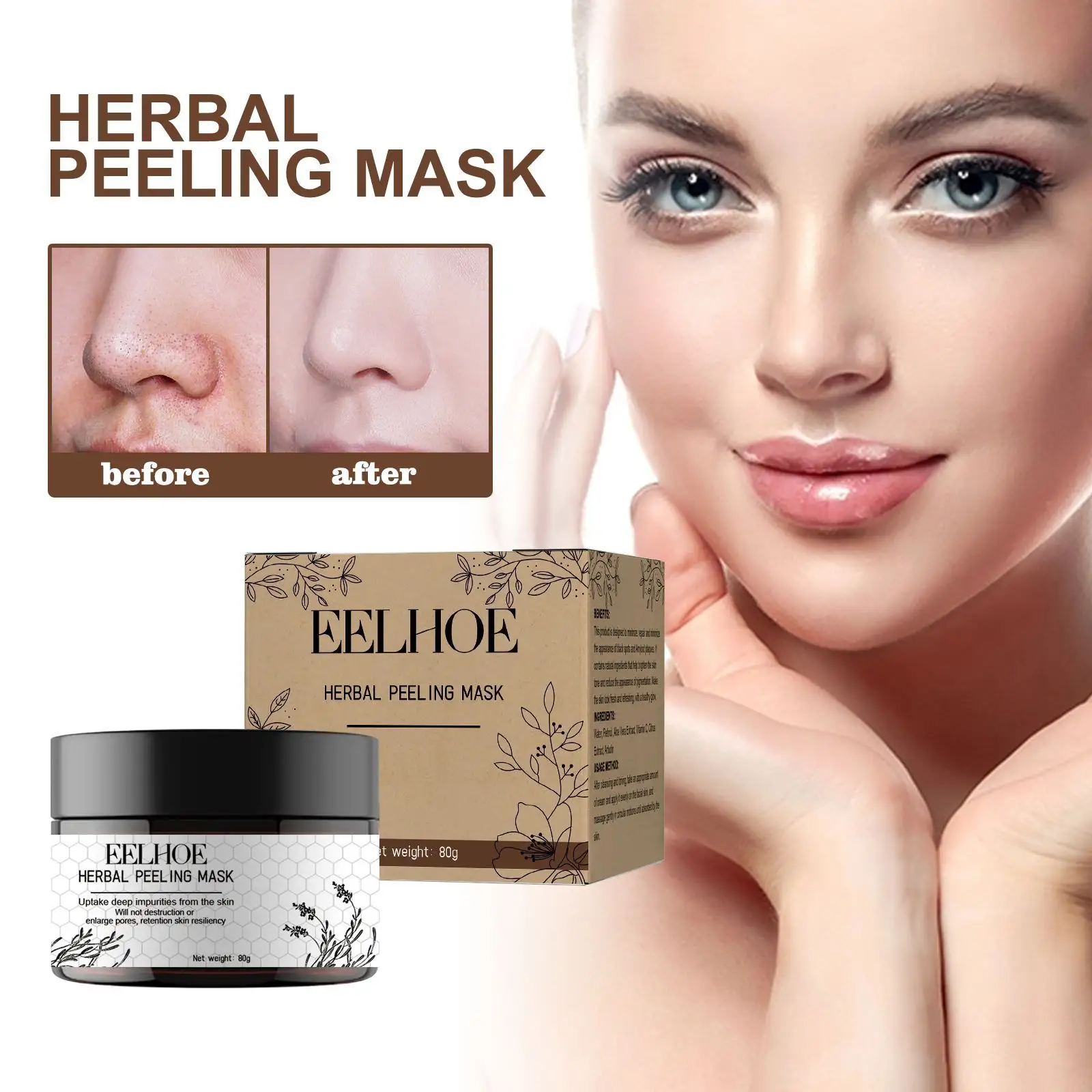 EELHOE Herbal pengurang hidung, pembersihan mendalam mengencangkan kulit mengencangkan pori-pori menutrisi dan melembabkan wajah