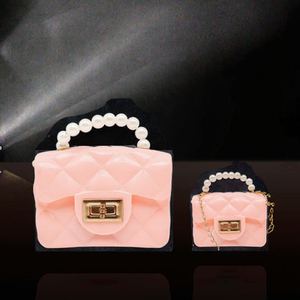 กระเป๋าสะพายข้างทรงมินิสีชมพูน่ารัก สไตล์วินเทจ แฟชั่นเยลลี่ สายโซ่ไข่มุก สายสะพายเดี่ยว แบบซิป สำหรับสาวๆ - Product Image 2