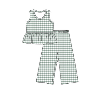 Conjunto Infantil GSSO2310 Personalizado para Niña Activa, Estampado a Cuadros Marrón, Sin Mangas, Venta al Por Mayor - Product Image 2