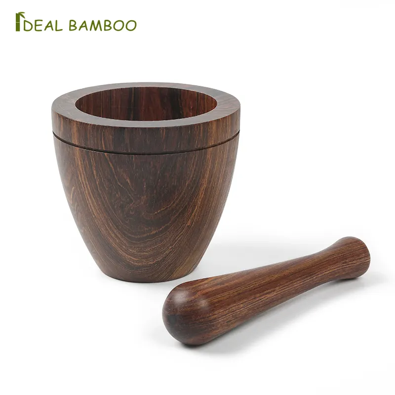 High Quality Handmade Crush Spices Garlic Smasher Spice Herb Grinder Pill Crusher Acacia Wooden Mortar And Pestle Set