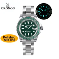 Montre Cronos Sub Diver pour homme, lunette bidirectionnelle, 40 mm, 20 ATM résistant à l'eau, bracelet à maillons brossés et polis, montres pour hommes