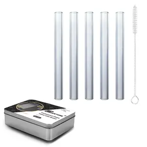 Heat-Resisting Straight Glass Straw With Cleaning Brush Reusable Borosilicate Straw For Smoothies Drinking 5PCS Set Gift Box