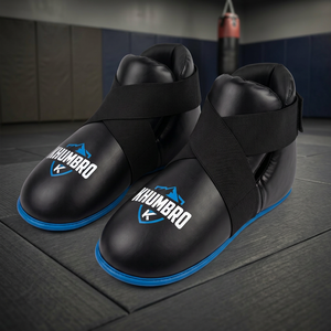 Khumbro Breathable <b>Lace</b>-Up Boxing Shoes Black Leather Elastic Band Shock Resistant <b>Blue</b> Sole Men Women Karate Wrestling Shoes - Product Image 2