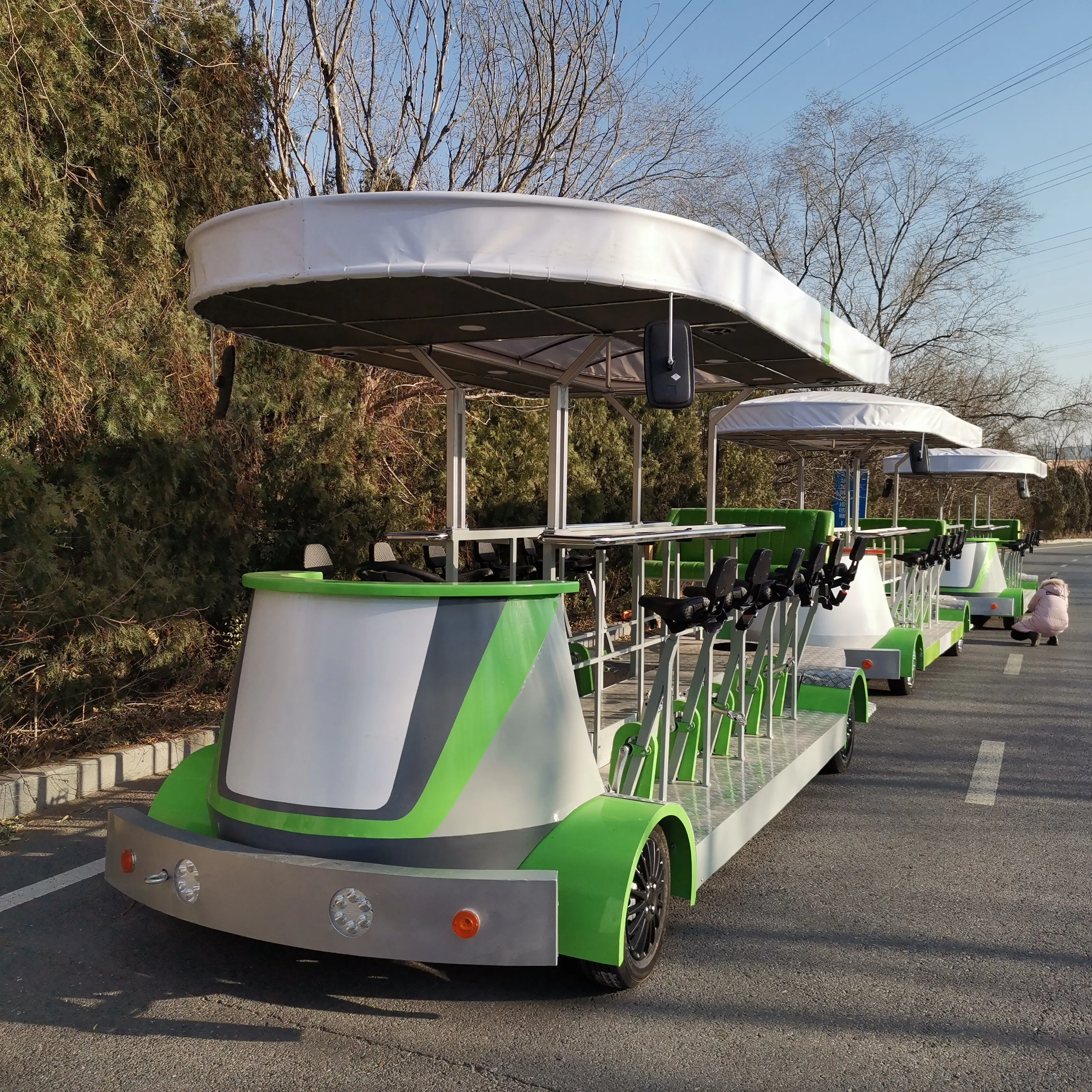 16 assentos barra móvel de cerveja bicicleta, barra de cerveja elétrica, ônibus bicicleta