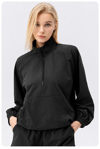 Felpa autunno e inverno collo in piedi mezza cerniera asciugatura rapida traspirante a maniche lunghe ampio sportivo Casual Top da donna - Product Image 2
