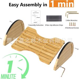 Bamboo footstool, <b>solid</b> <b>wood</b> office/home <b>desk</b> under-stool, wooden footrest, adjustable bamboo foot pedal - Product Image 5